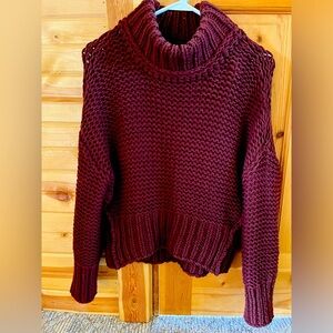 Burgundy Free People Turtleneck Sweater